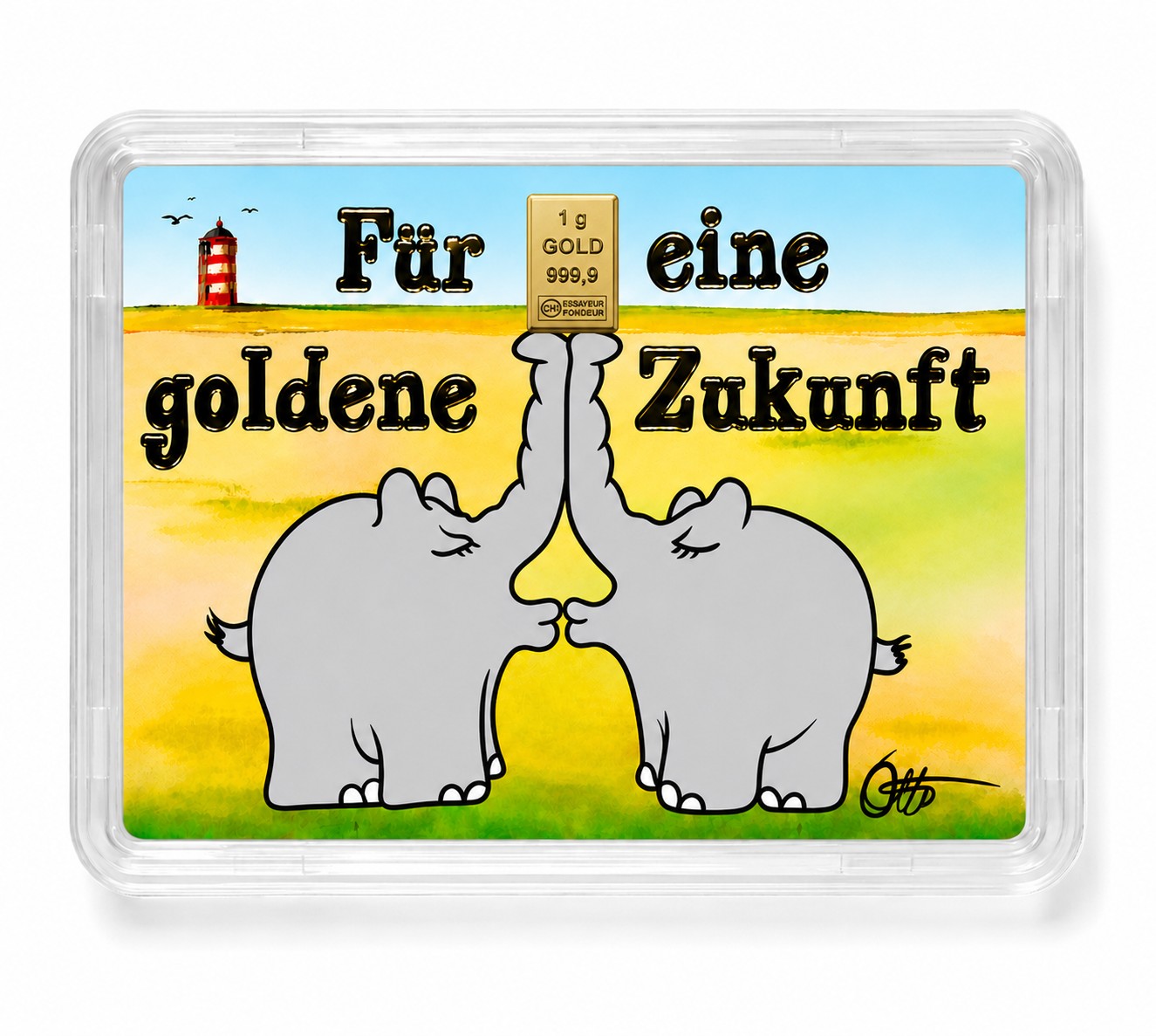 Valcambi 1 Gramm 999.9 Goldbarren Ottifant - Küssende Ottifanten