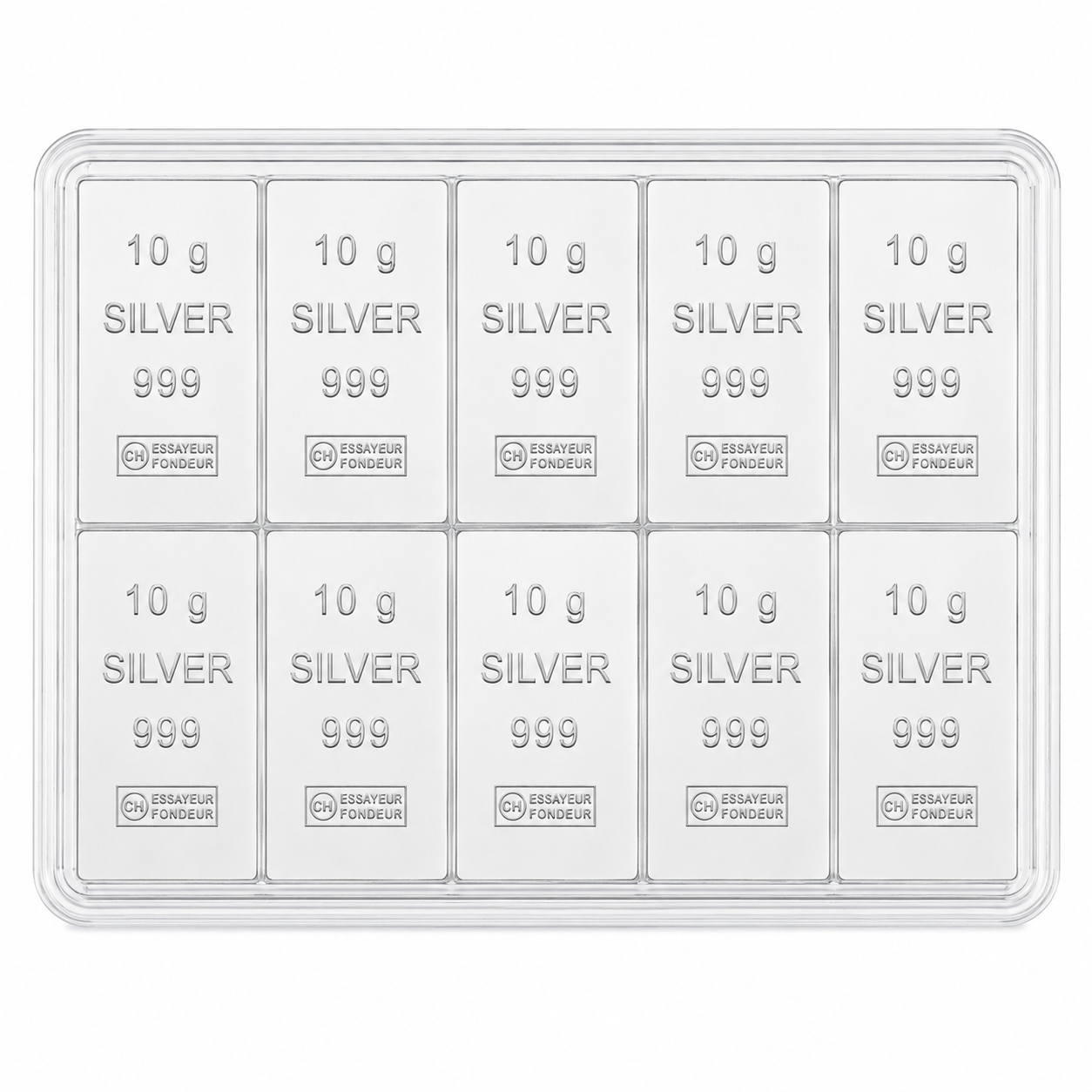 Silbertafel Valcambi 10 x 10 Gramm Silberbarren .999 Feinsilber "CombiBar" ESG