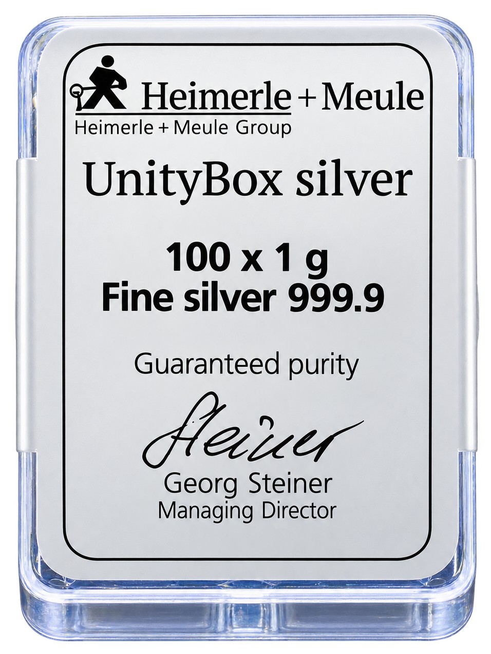 Silberbarren UnityBox 100 x 1 Gramm Heimerle & Meule 999 mit Box und Zertifikat – Bild 3