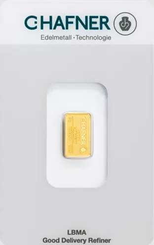 C. Hafner 2 Gramm 999.9 Goldbarren in Blister