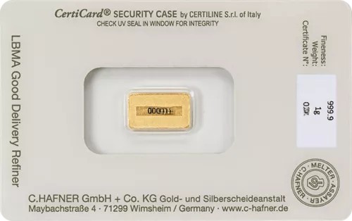 C. Hafner 1 Gramm 999.9 Goldbarren in Blister – Bild 2