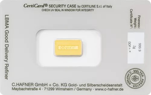C. Hafner 2 Gramm 999.9 Goldbarren in Blister – Bild 2