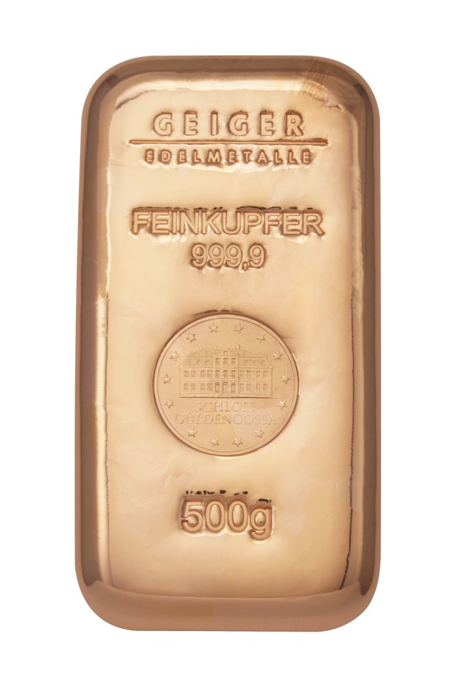 500 Gramm 999.9 Kupferbarren Schloss Güldengossa Geiger