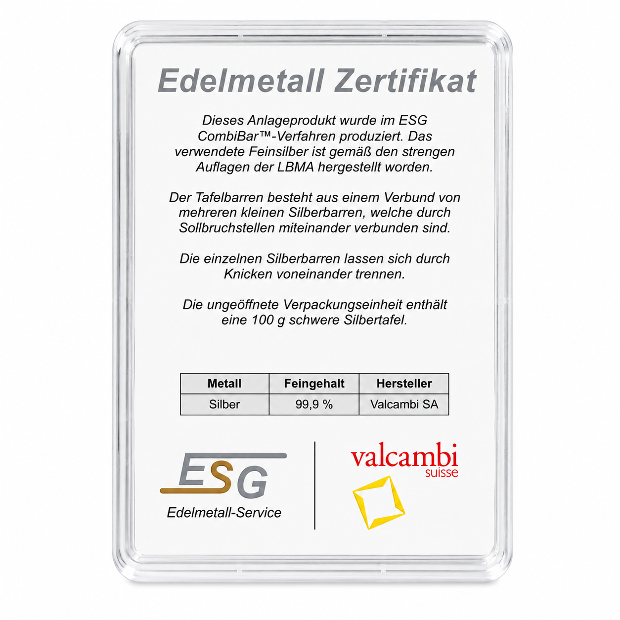 Valcambi 5 x 10 Gramm + 50 x 1 Gramm 999 Feinsilber Silbertafel Silberbarren CombiBar – Bild 6