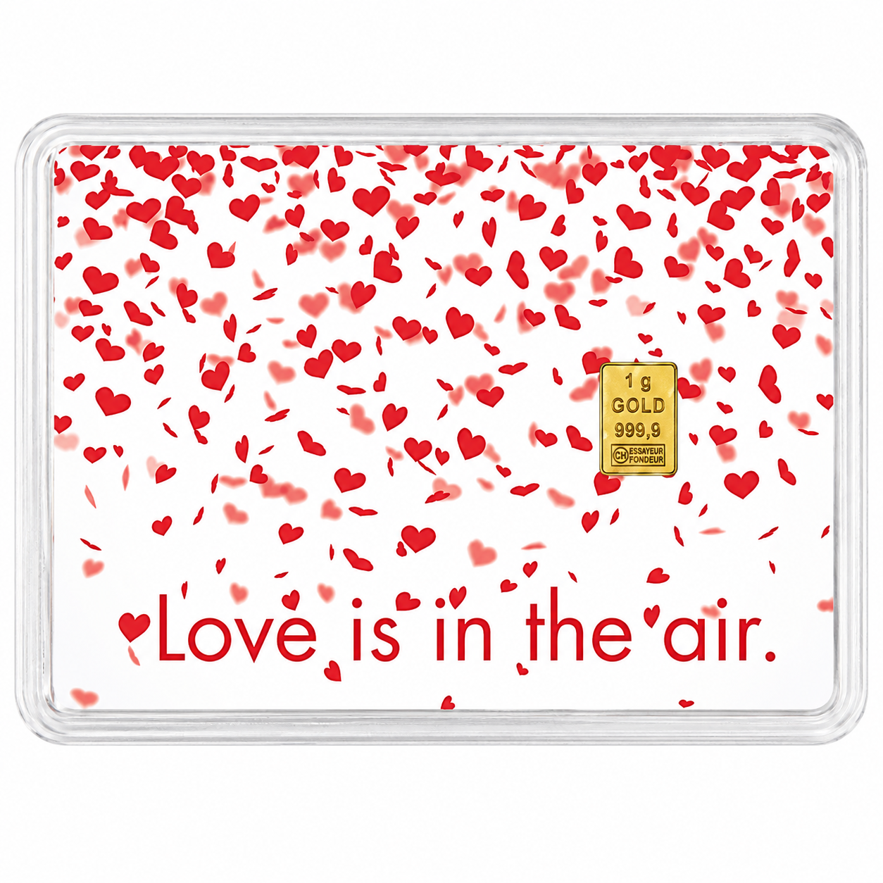 Goldbarren Valcambi 1 Gramm 999.9 Geschenk Motivbox Love is in the air – Bild 3