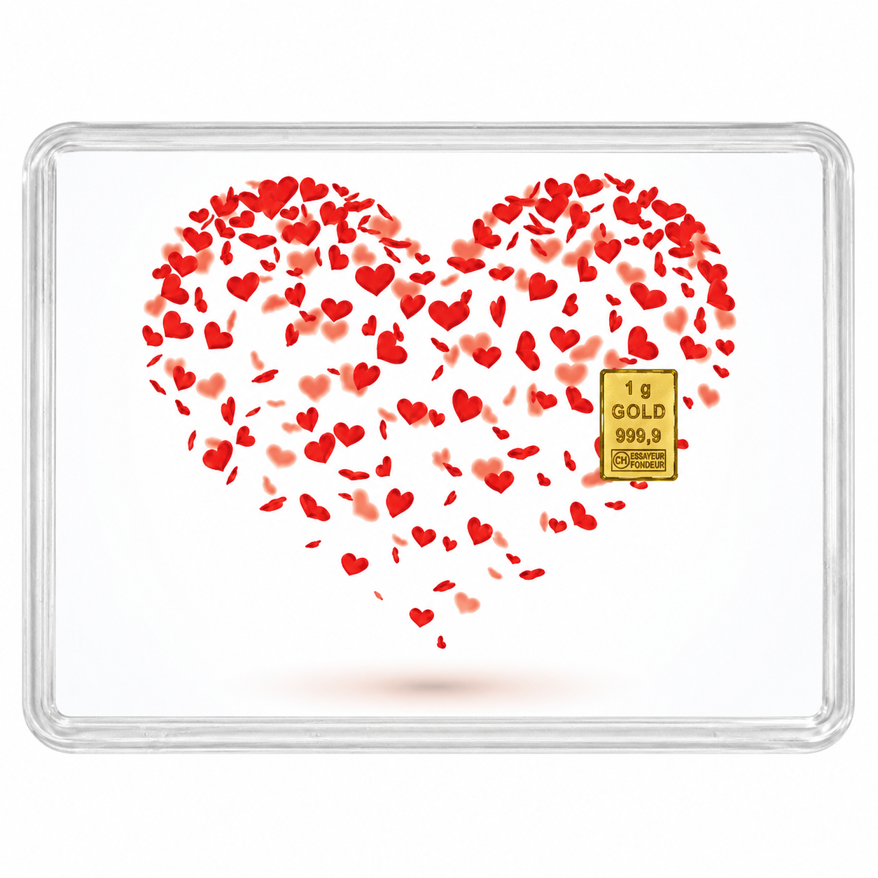 Goldbarren Valcambi 1 Gramm 999.9 Geschenk Motivbox Love is in the air