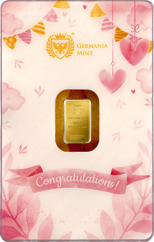 Goldbarren 1 Gramm Germania Mint New Born Mädchen Geburt Gold Barren