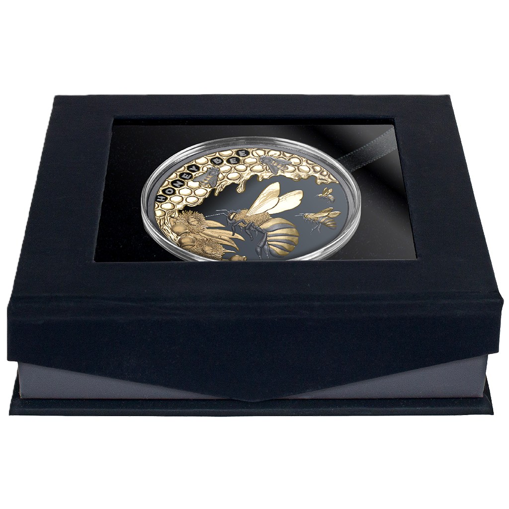 Silbermünze 1 oz - Honey Bee - Honigbiene - 2025 - Niue - Teilvergoldet - Black Proof – Bild 6