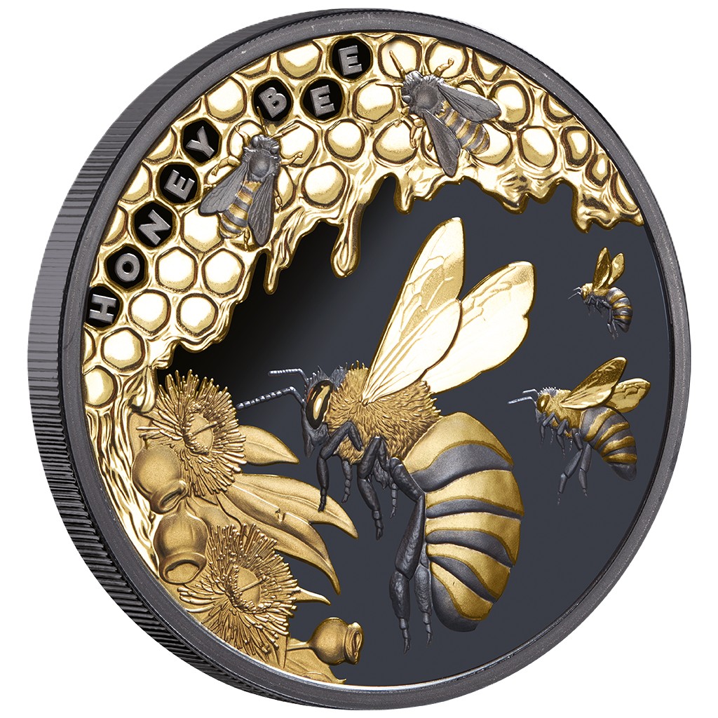 Silbermünze 1 oz - Honey Bee - Honigbiene - 2025 - Niue - Teilvergoldet - Black Proof