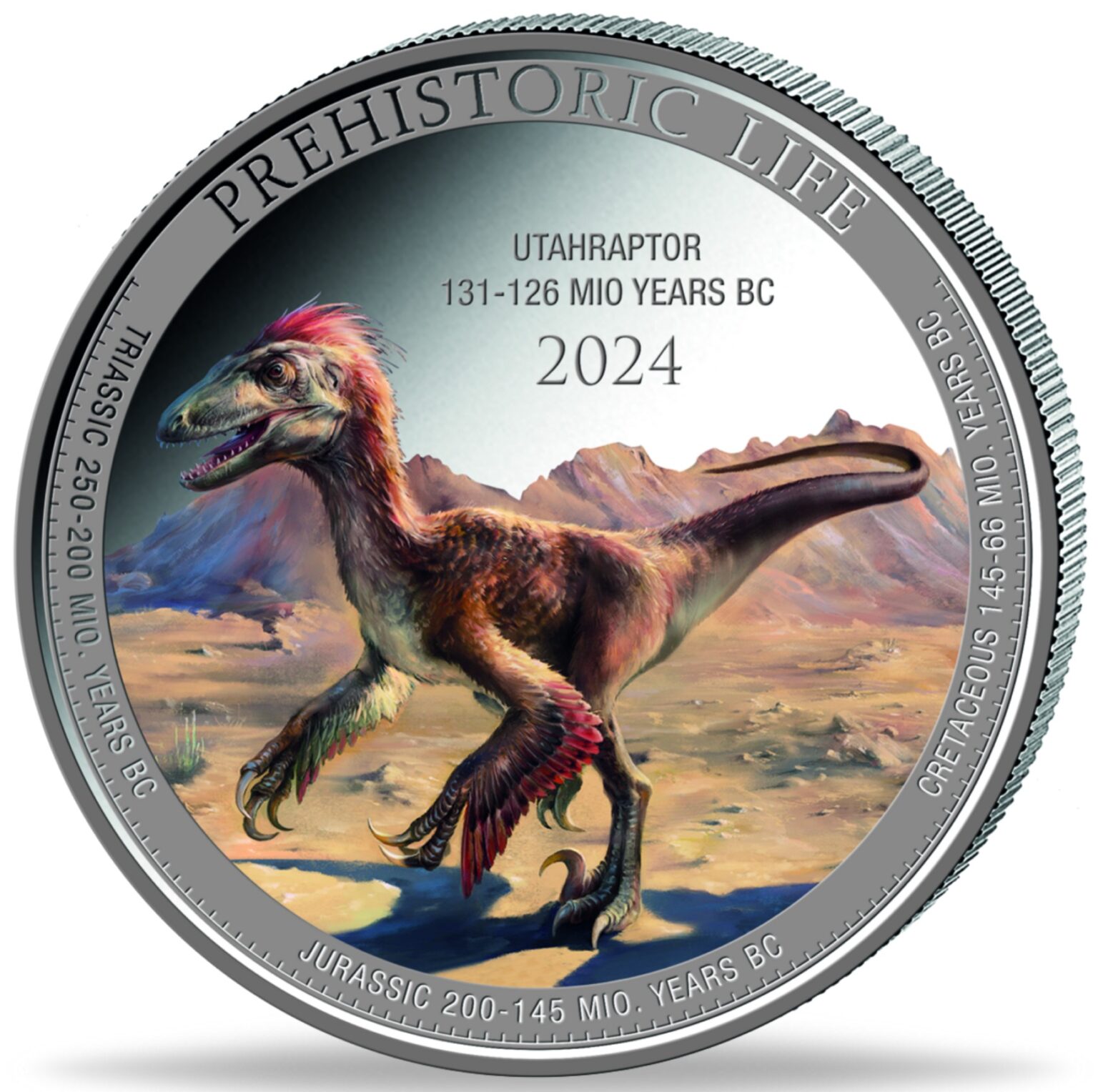 Utah Raptor Color Palet Silbermünze 1 oz Prehistoric Life II Utahraptor 2024 Farbe Color ...