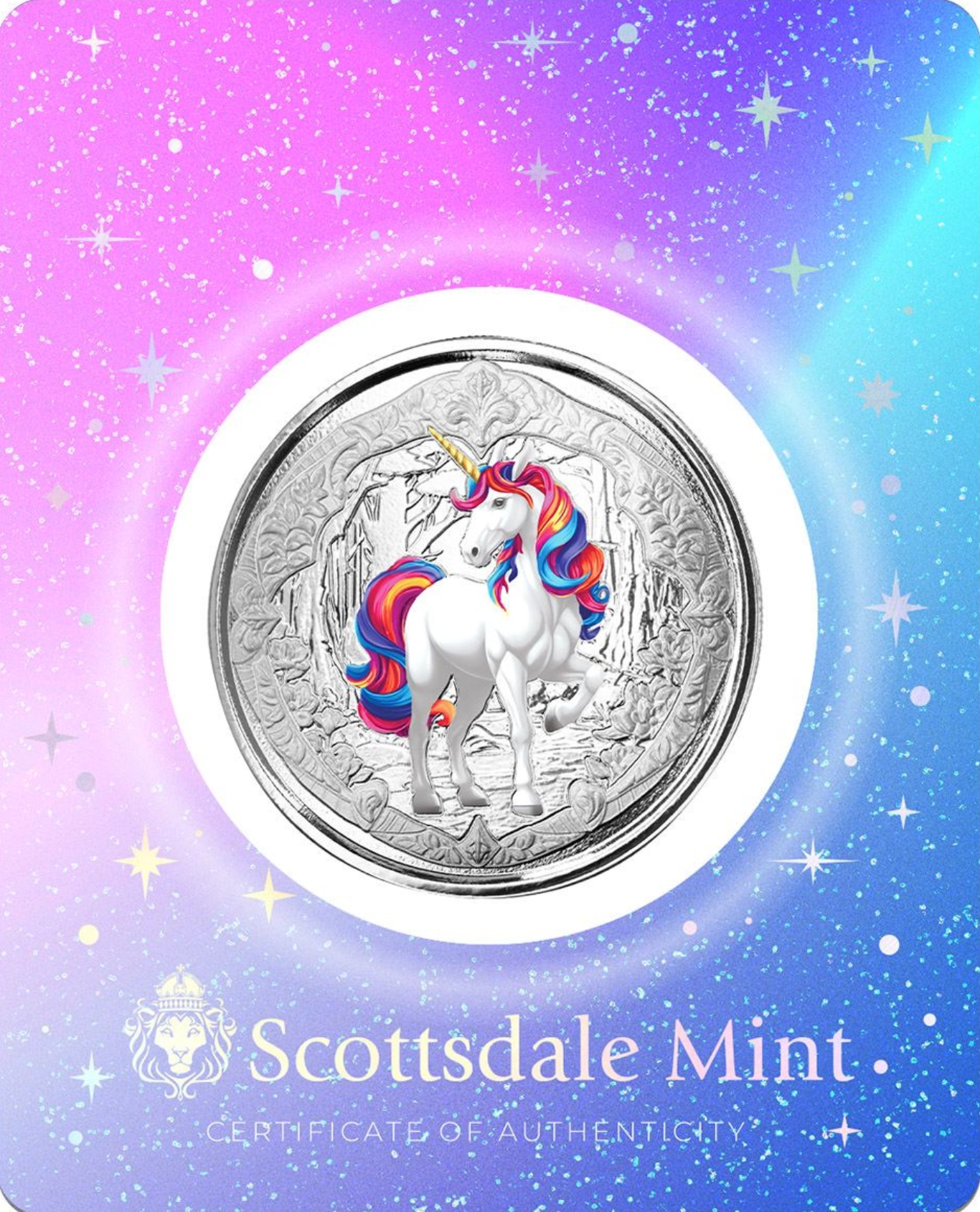 Silbermünze 1 oz Fiji - Unicorn - Einhorn - Blossom - 2024 Proof like Color Certi-Lock®