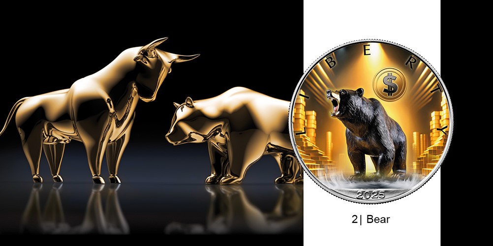 Silbermünze Silver Eagle 1 oz Bitcoin Bär Bear 2025 Farbe 999 Silber BU USA (Kopie) – Bild 3