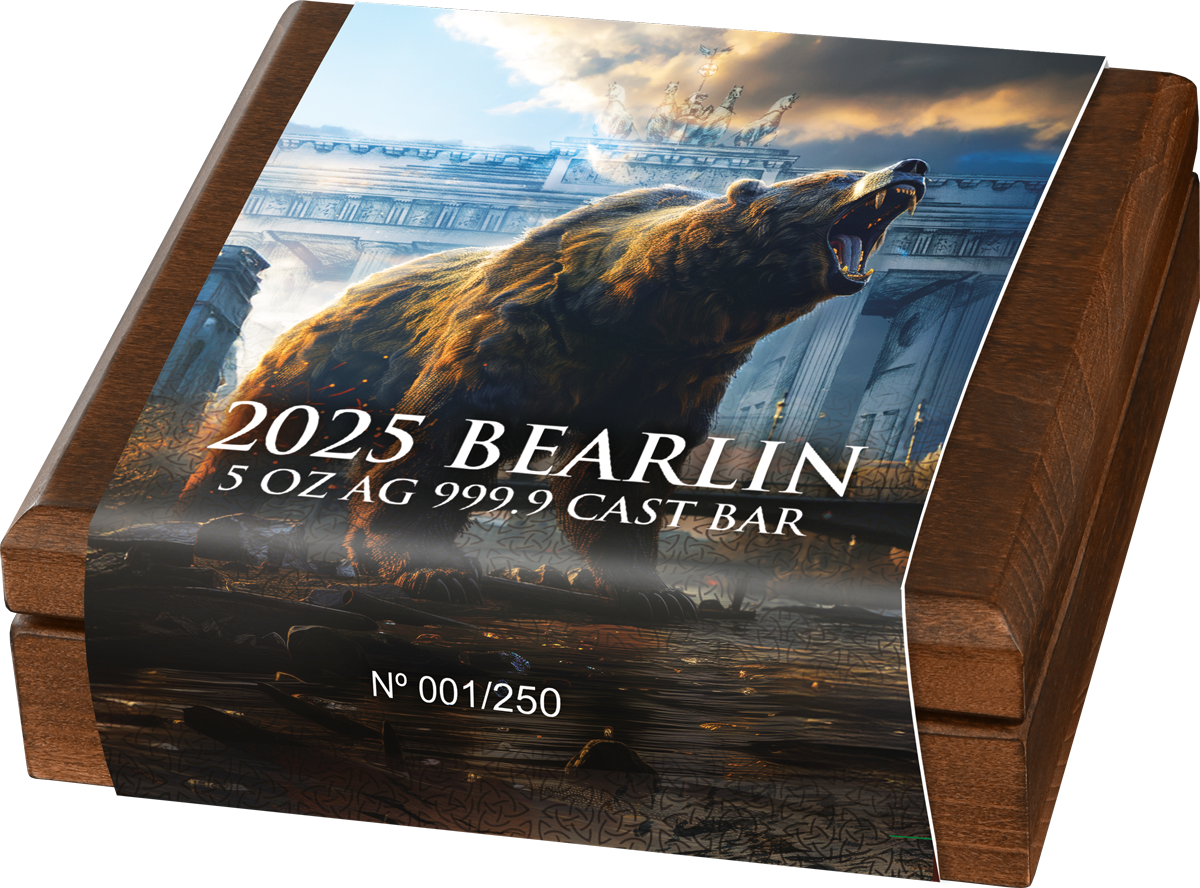 Germania Mint Silberbarren 5 oz Bearlin 2025 Antik Finish Gussbarren 999 Silber – Bild 6