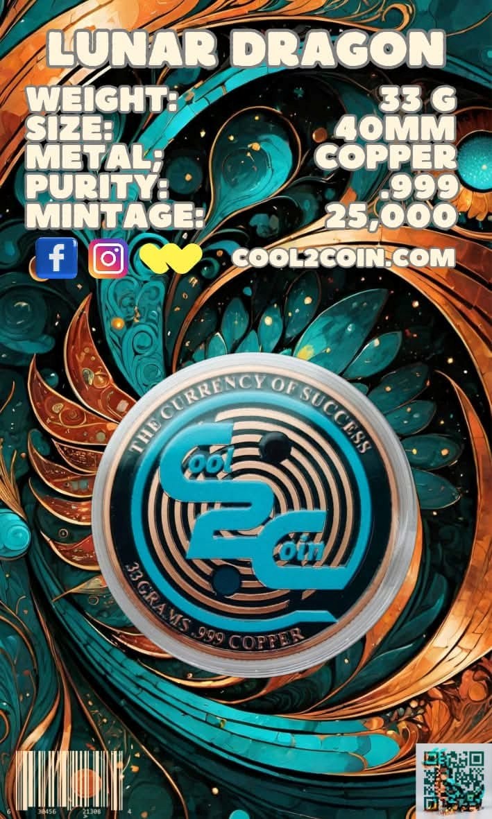 Kupfermedaille 33 Gramm Cool2Coin 420 Lunar Dragon Proof Color Kupfer Medaille – Bild 5