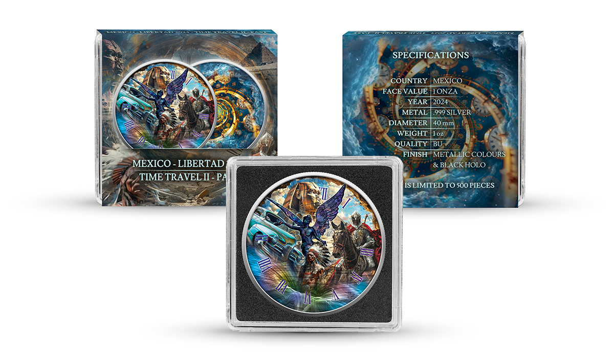 Silbermünze 1 oz Mexico Libertad 2024 - Time Travel Zeitreise - Past Vergangenheit - Color Farbe – Bild 5