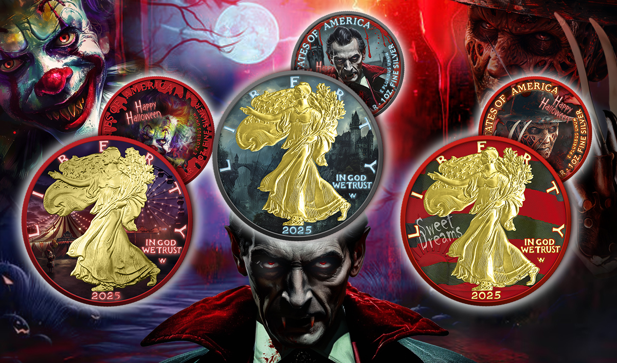 Silbermünze 1 oz USA American Eagle 2025 Halloween Creepy Smile Farbe Red Space gilded – Bild 6