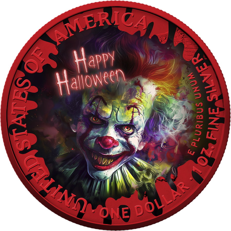 Silbermünze 1 oz USA American Eagle 2025 Halloween Creepy Smile Farbe Red Space gilded – Bild 2