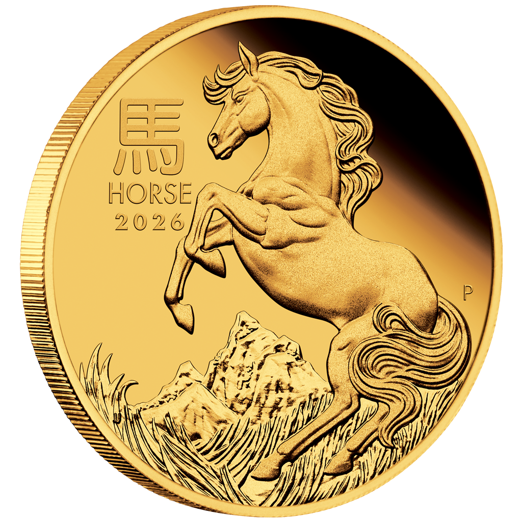 Goldmünze Lunar III 1 /10 oz Jahr des Pferdes 2026 PP Polierte Platte Zertifikat mit Box