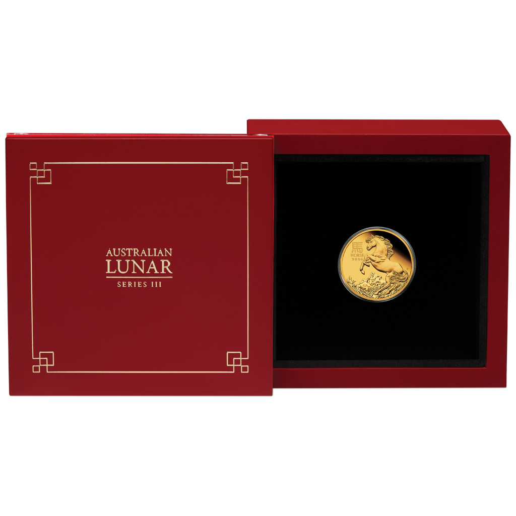 Goldmünze Lunar III 1 /10 oz Jahr des Pferdes 2026 PP Polierte Platte Zertifikat mit Box – Bild 4