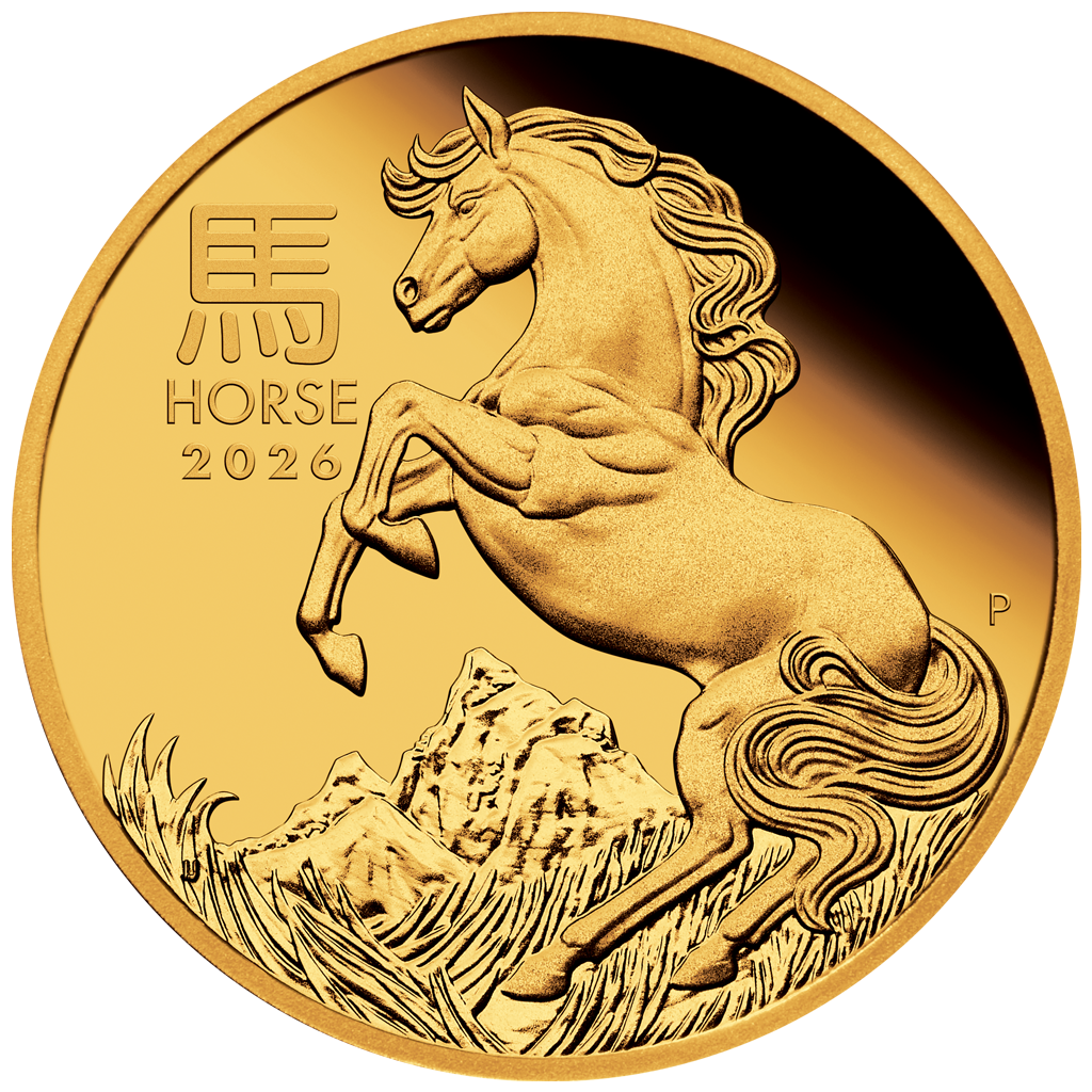 Goldmünze Lunar III 1 /10 oz Jahr des Pferdes 2026 PP Polierte Platte Zertifikat mit Box – Bild 2