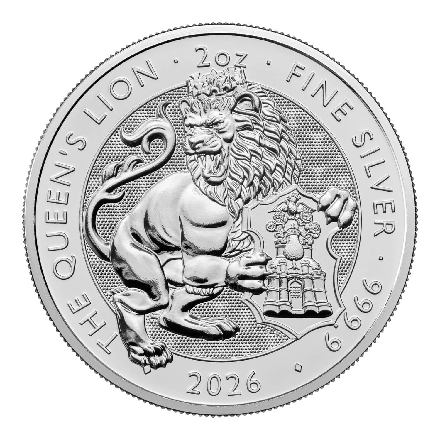 Silbermünze 2 oz Tudor Beasts - Queen's Lion 2026 Royal Mint 999 Silber 5 Pounds
