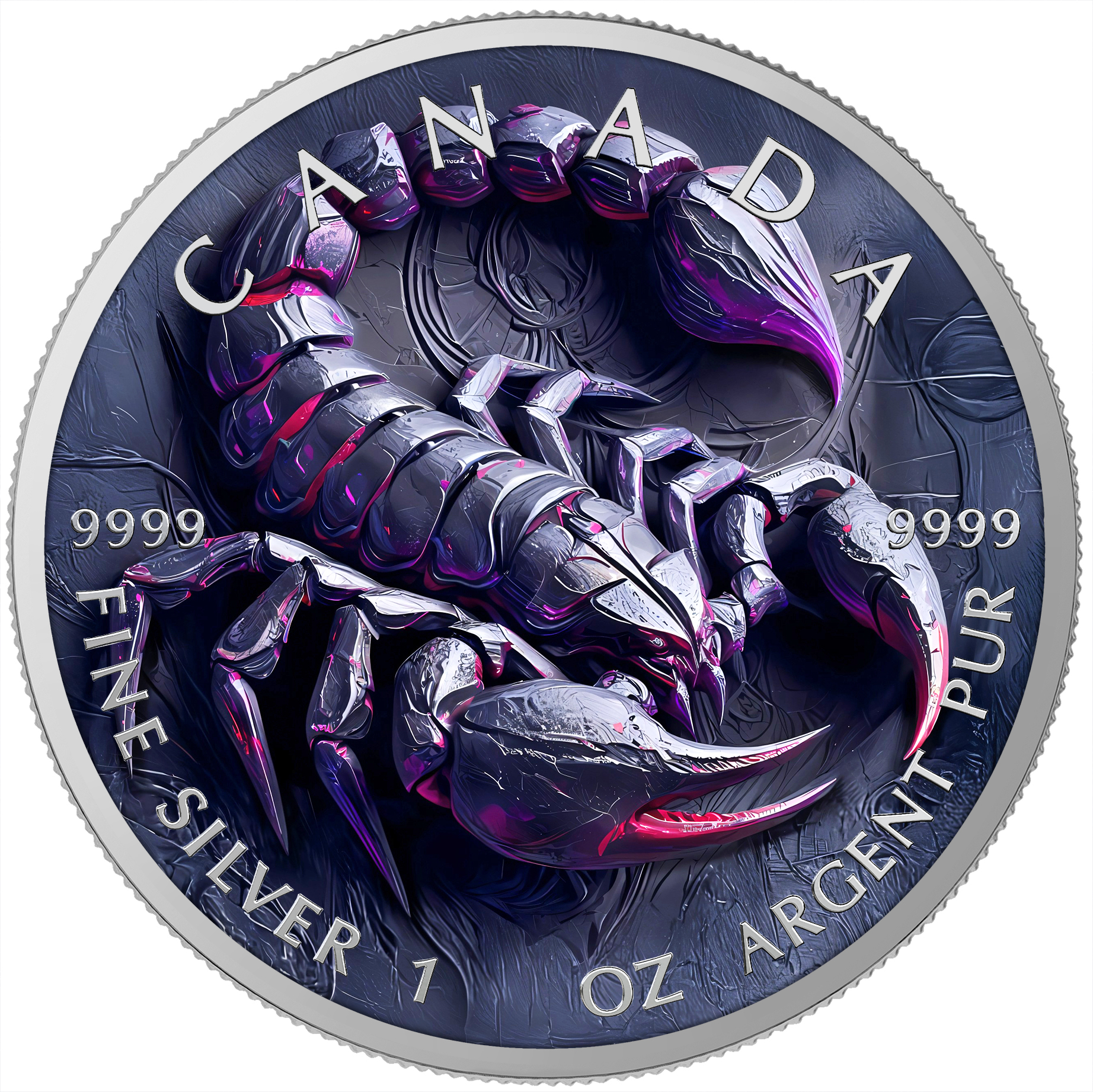 Silber Medaille Canada 1 oz - Stone Zodiac #Scorpio 2025 Farbe Aufsteller CoA