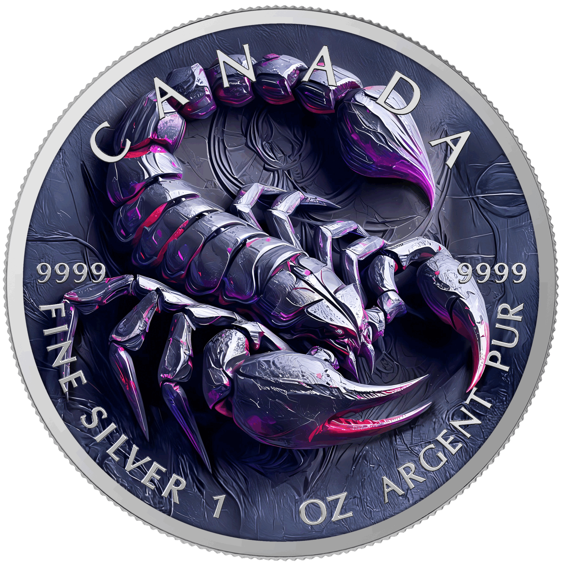 Silber Medaille Canada 1 oz - Stone Zodiac #Scorpio 2025 Farbe Aufsteller CoA – Bild 2