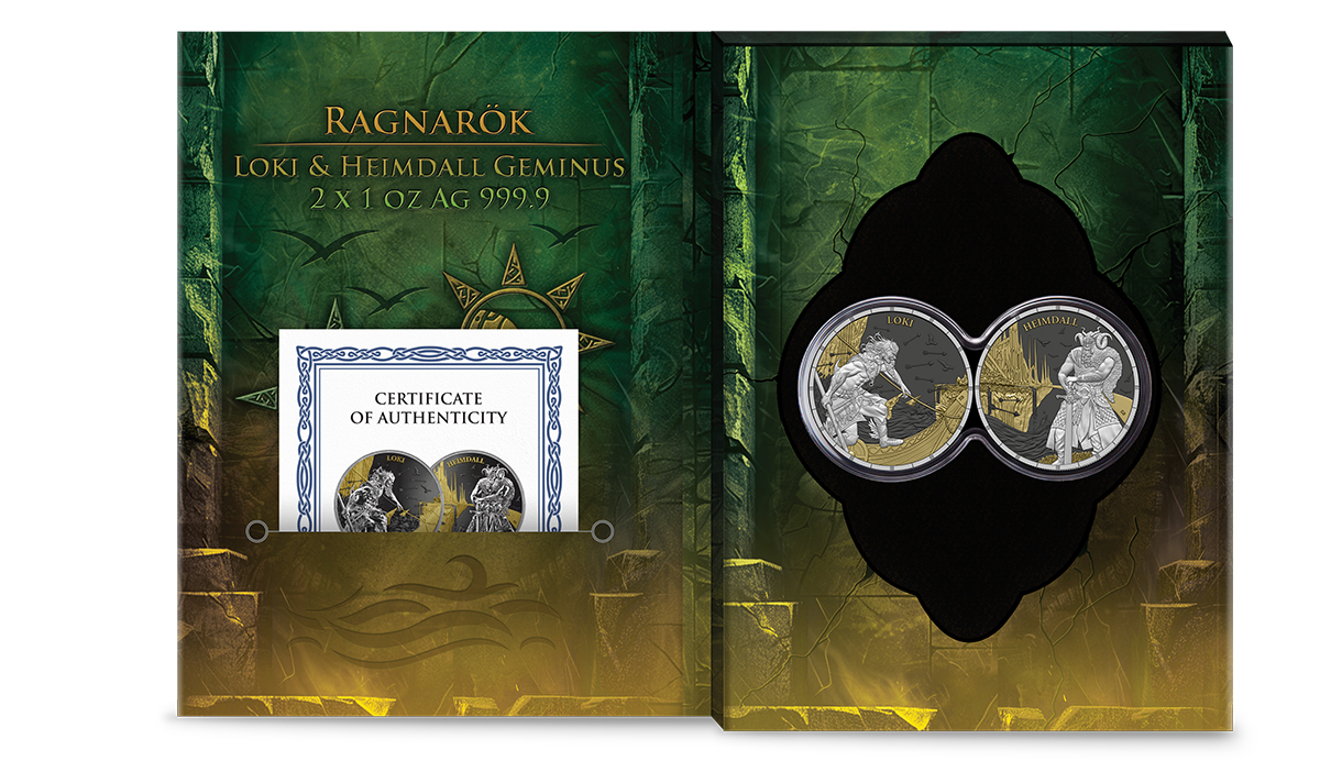 Silbermünze 2 x 1 oz Ragnarök Loki & Heimdall Geminus Black Germania Mint Silber – Bild 8