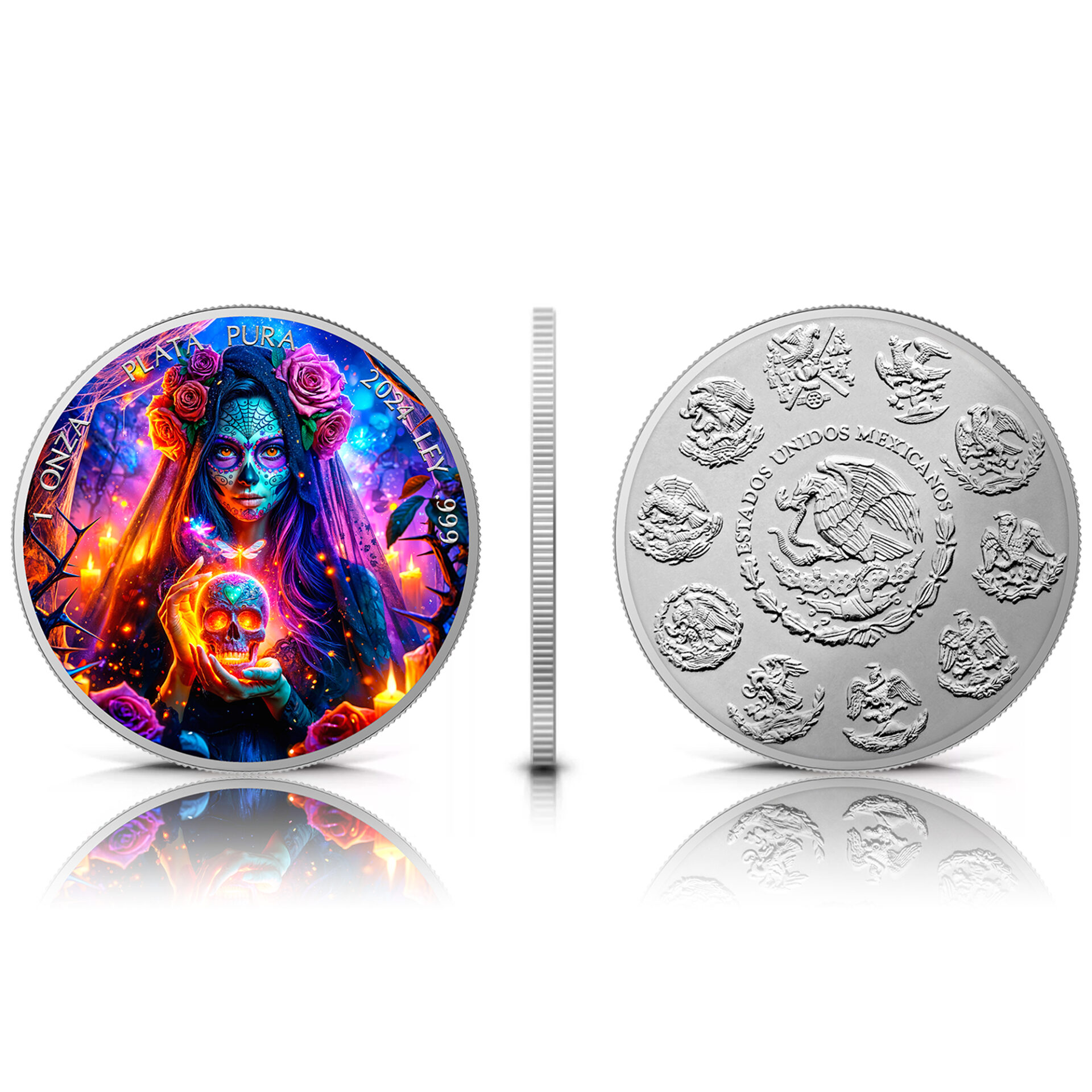 Silbermünze 1 Onza Mexico Libertad 1 oz - Dia de los Muertos - Thorns - 2024 Farbe 999.9 – Bild 4
