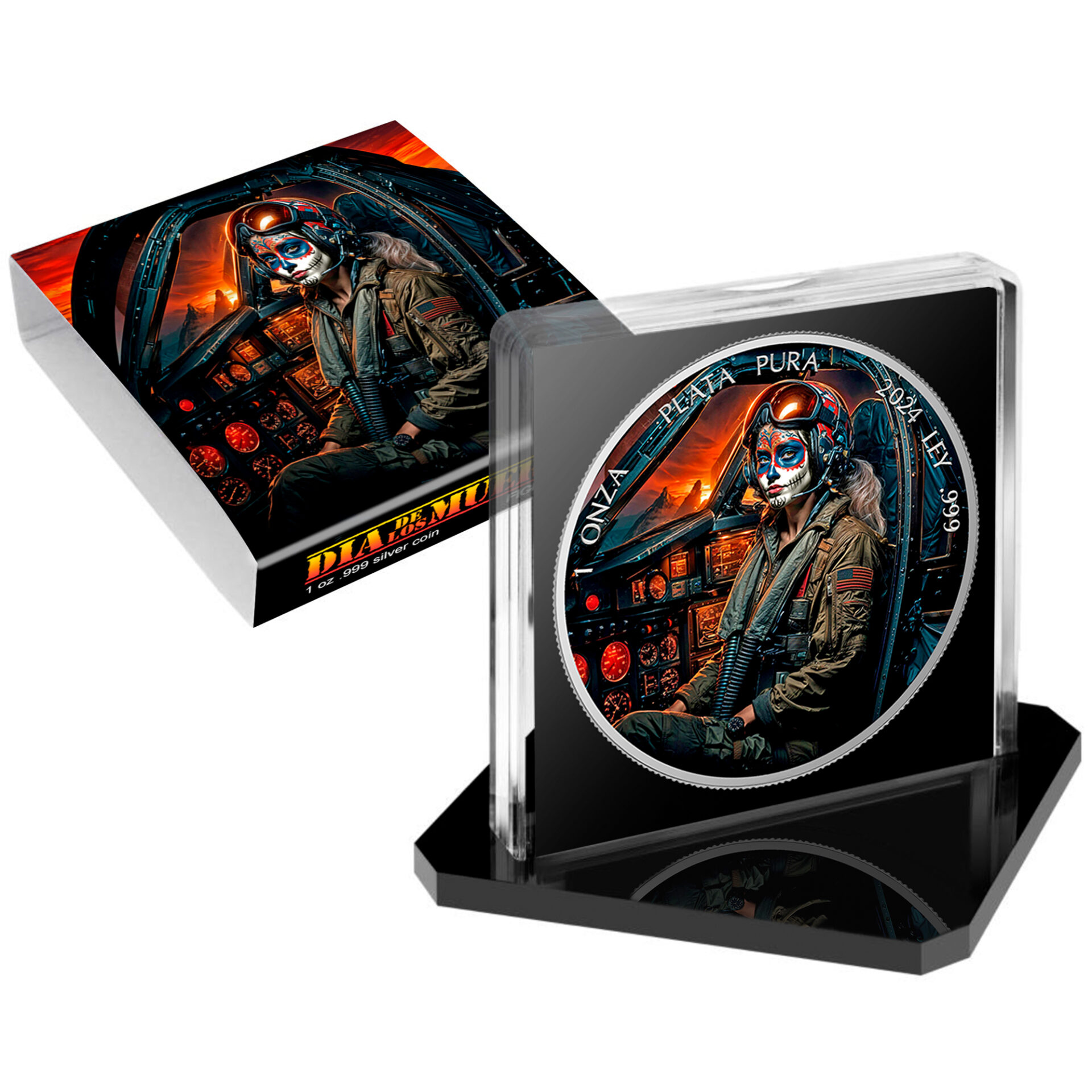 Silbermünze 1 Onza Mexico Libertad 1 oz - Dia de los Muertos - Fighter Pilot - 2024 Farbe 999.9 – Bild 5