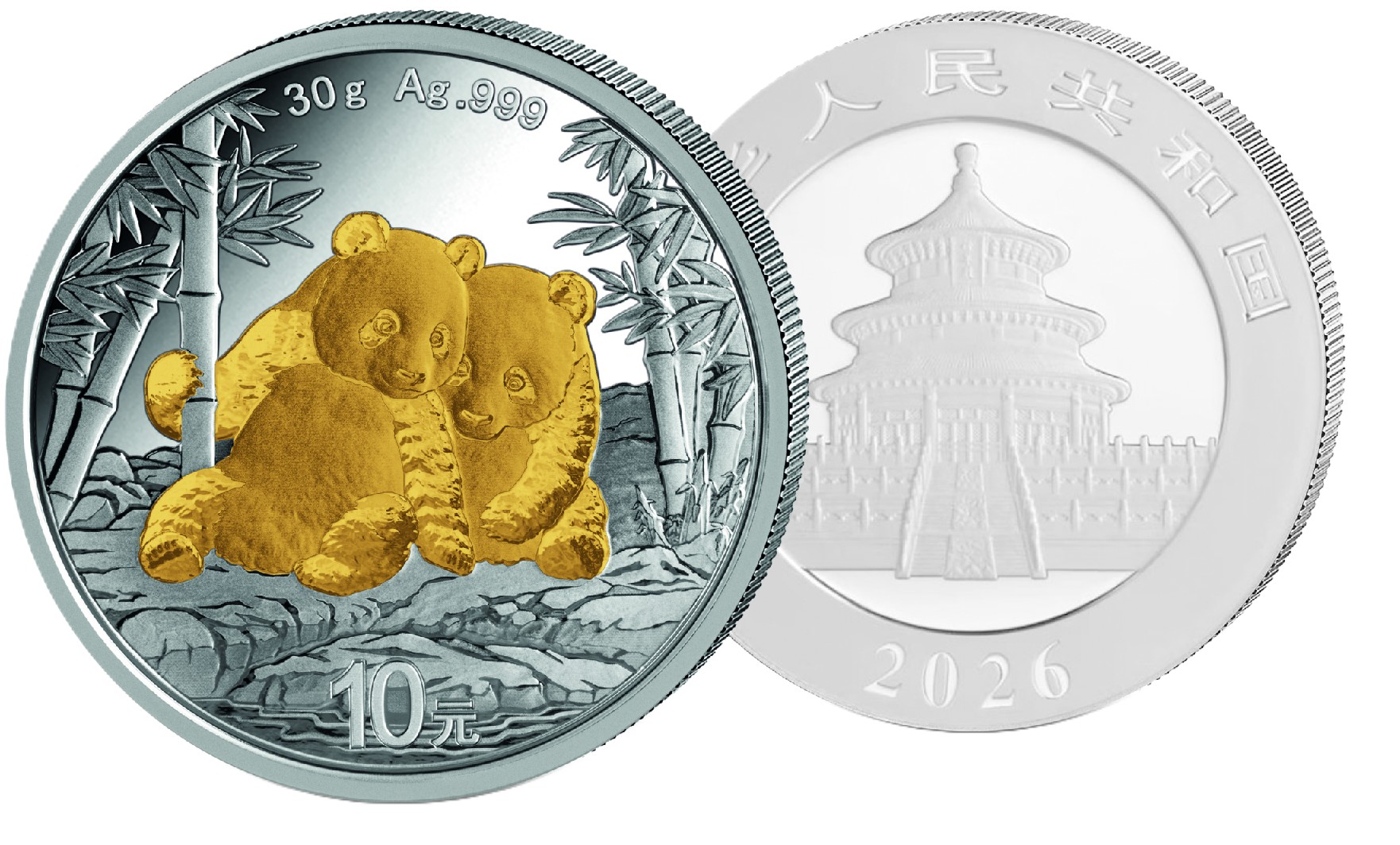 Silbermünze China Panda 2026 30 Gramm gilded vergoldet .999 Silber BU – Bild 3