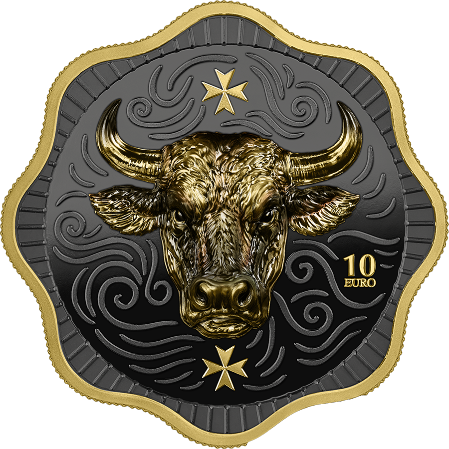Germania Mint 2 oz Malta Maltese - Ox - Ochse - 10€ Ruthenium Gelbgold 2025 High Relief