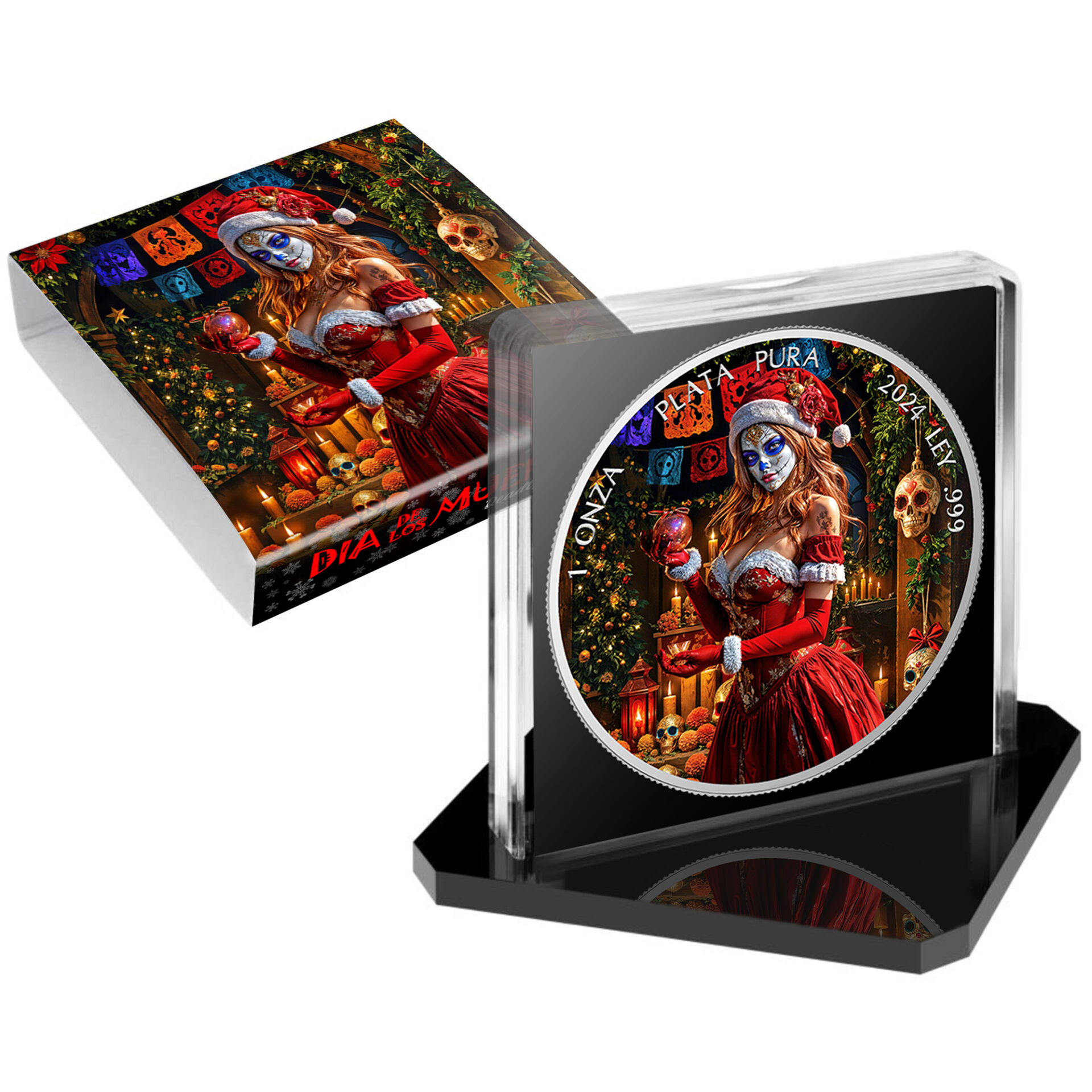 Silbermünze 1 Onza Mexico Libertad 1 oz - Dia de los Muertos - Deadly Christmas - 2024 Weihnachten Farbe 999.9 – Bild 5