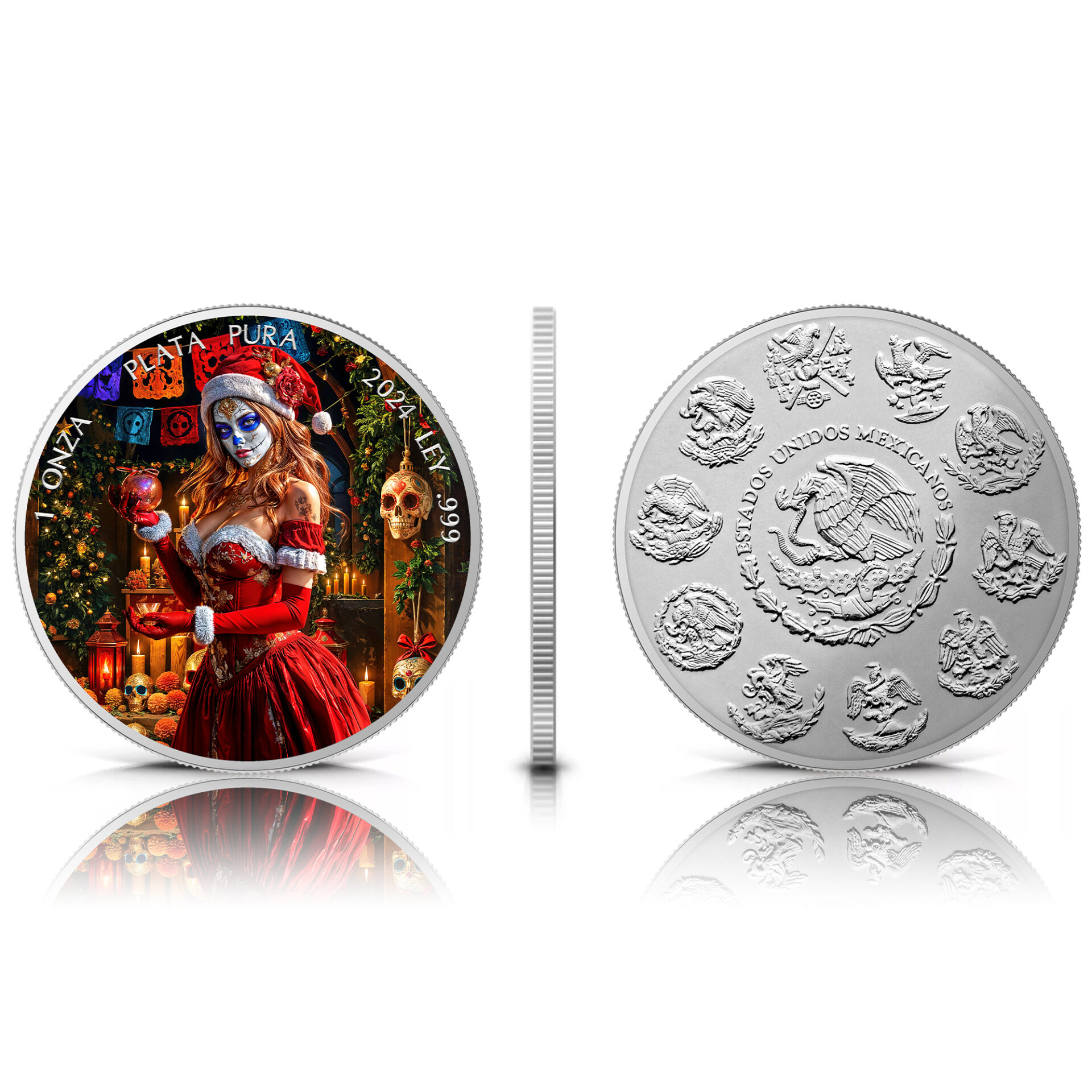 Silbermünze 1 Onza Mexico Libertad 1 oz - Dia de los Muertos - Deadly Christmas - 2024 Weihnachten Farbe 999.9 – Bild 4