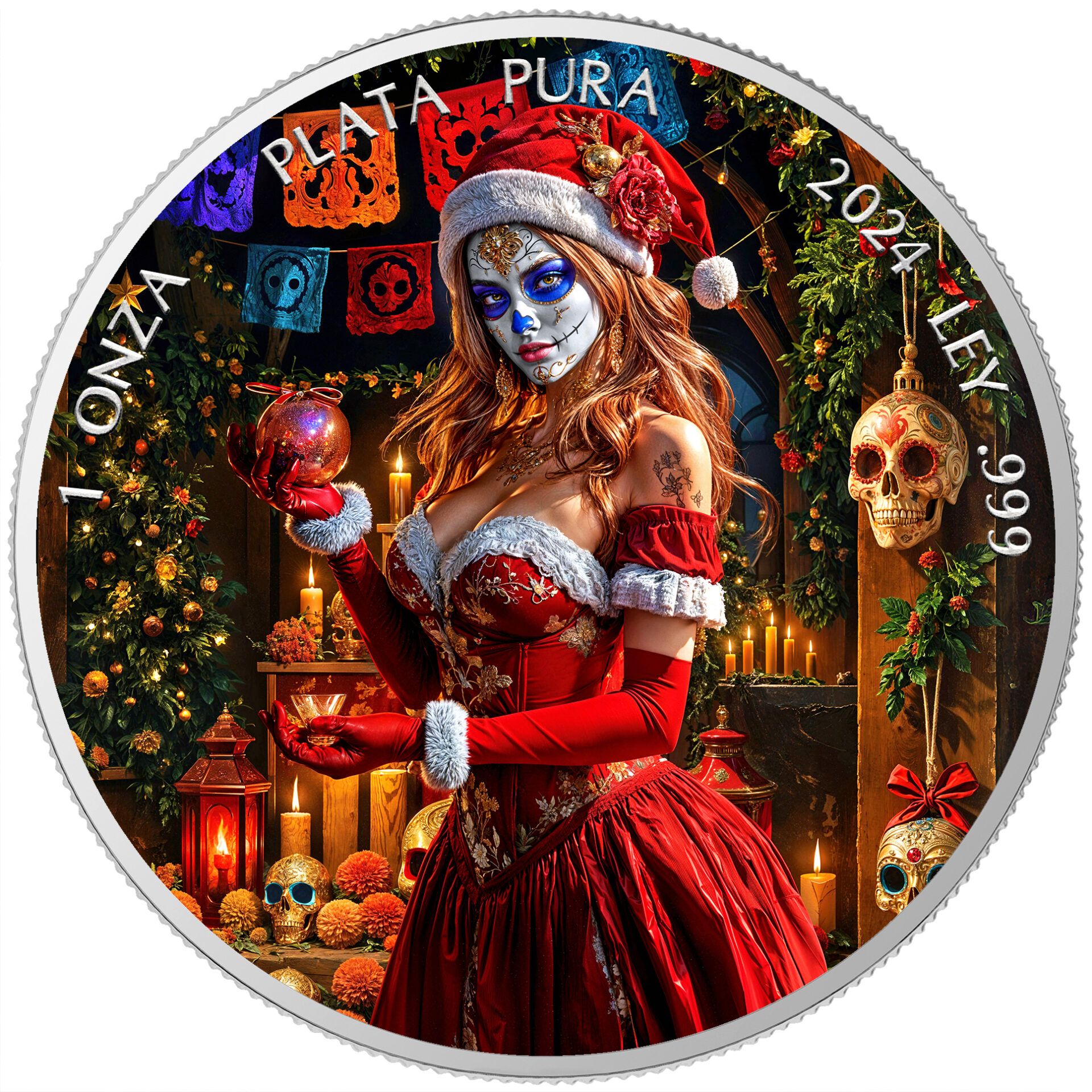 Silbermünze 1 Onza Mexico Libertad 1 oz - Dia de los Muertos - Deadly Christmas - 2024 Weihnachten Farbe 999.9