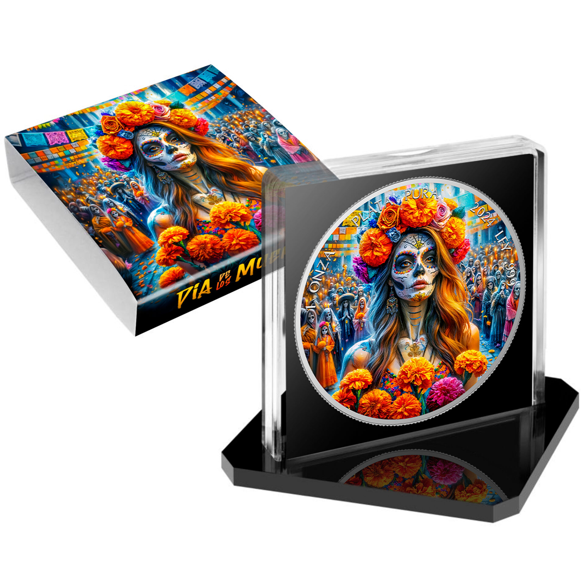 Silbermünze 1 Onza Mexico Libertad 1 oz - Dia de los Muertos - Flowers - 2024 Farbe 999.9 – Bild 5