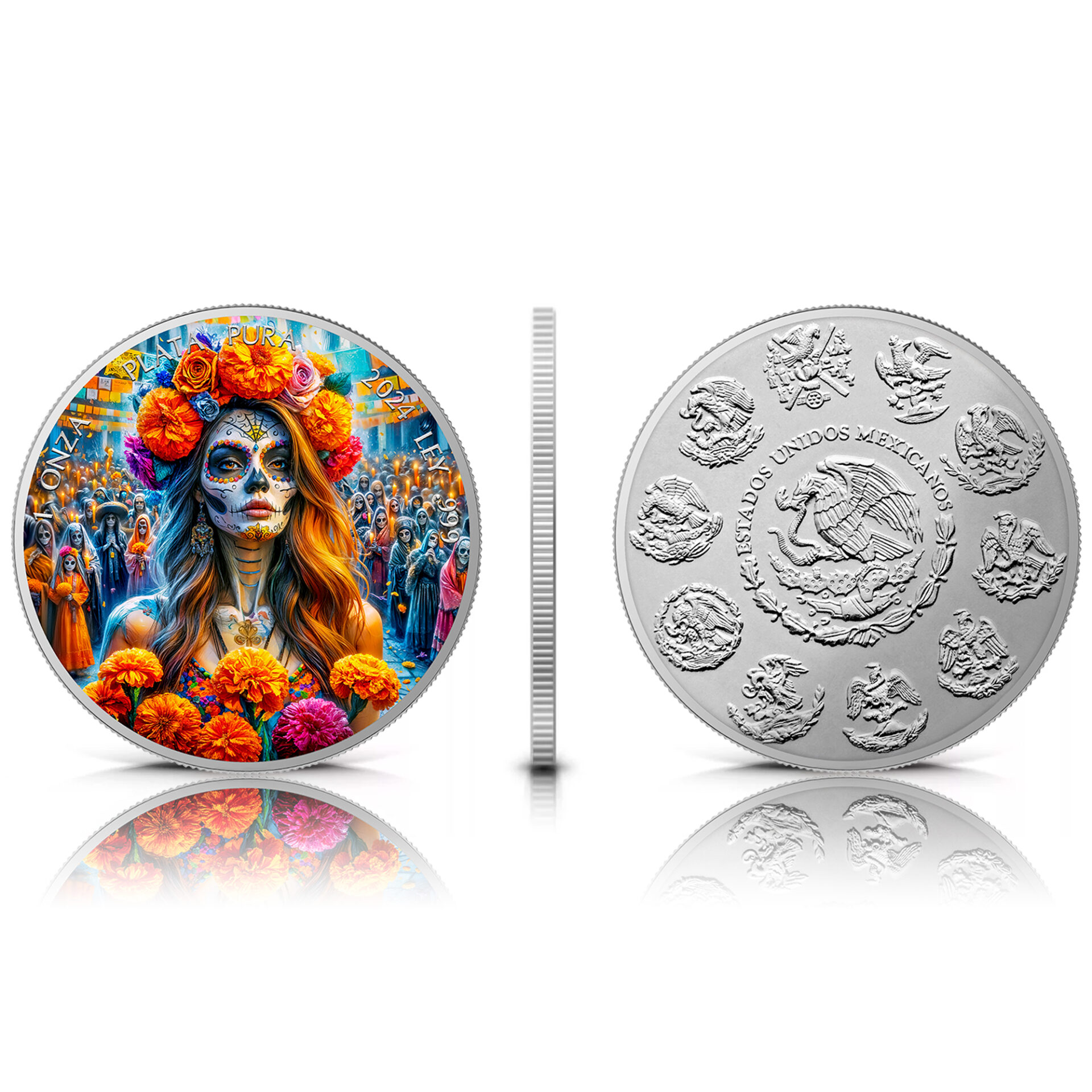 Silbermünze 1 Onza Mexico Libertad 1 oz - Dia de los Muertos - Flowers - 2024 Farbe 999.9 – Bild 4