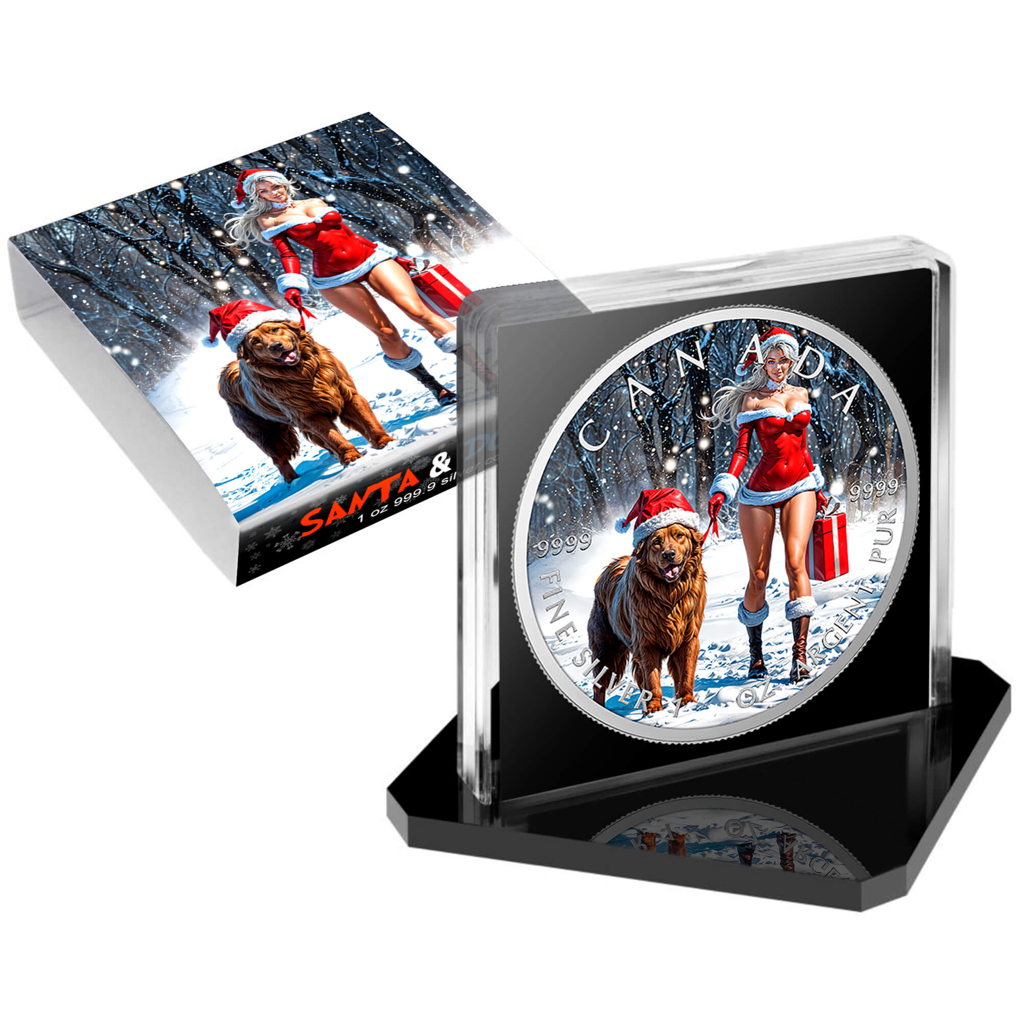 Silbermünze Canada 1 oz - Santa & Doggy - 2025 Farbe Weihnachten Aufsteller CoA 999.9 – Bild 5