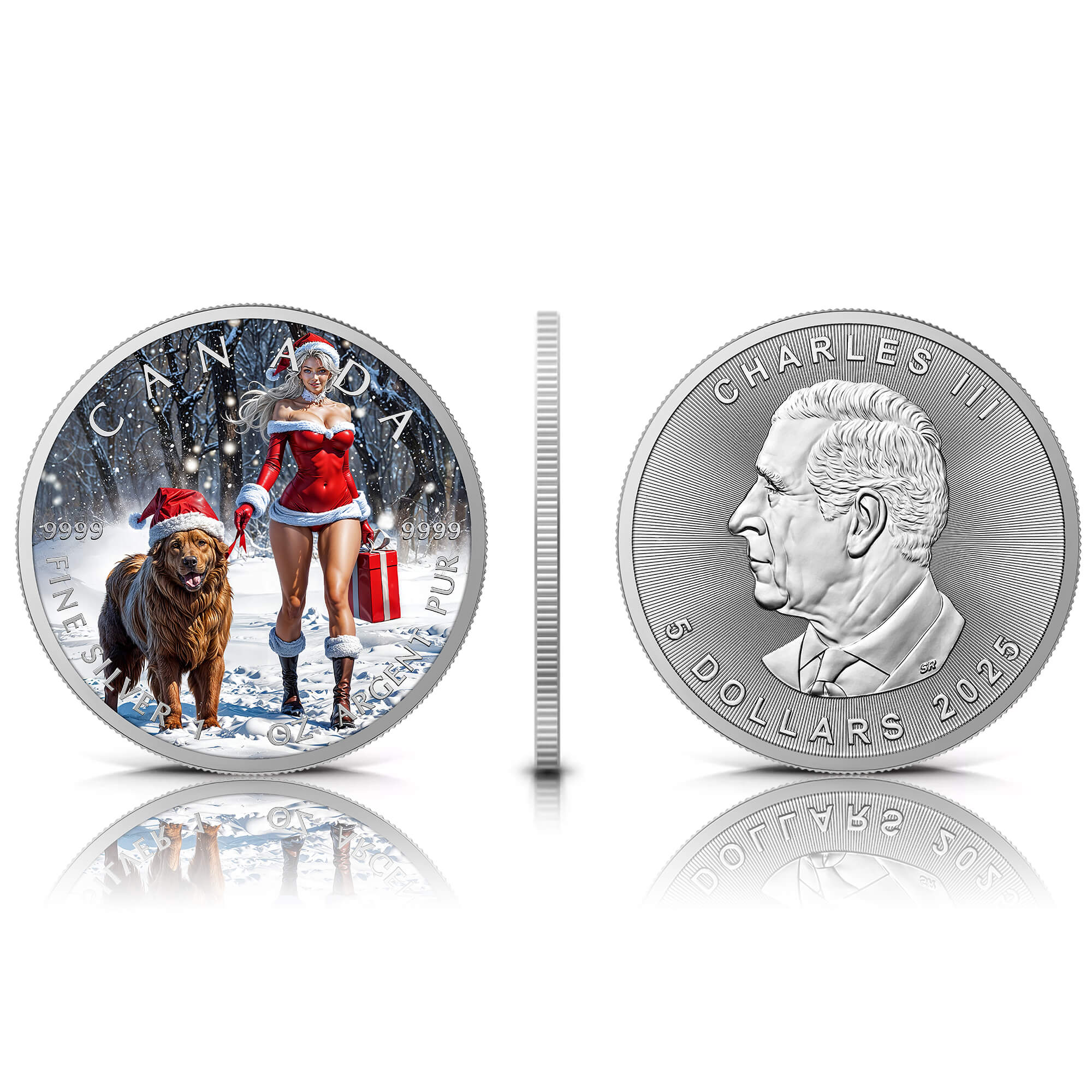 Silbermünze Canada 1 oz - Santa & Doggy - 2025 Farbe Weihnachten Aufsteller CoA 999.9 – Bild 4