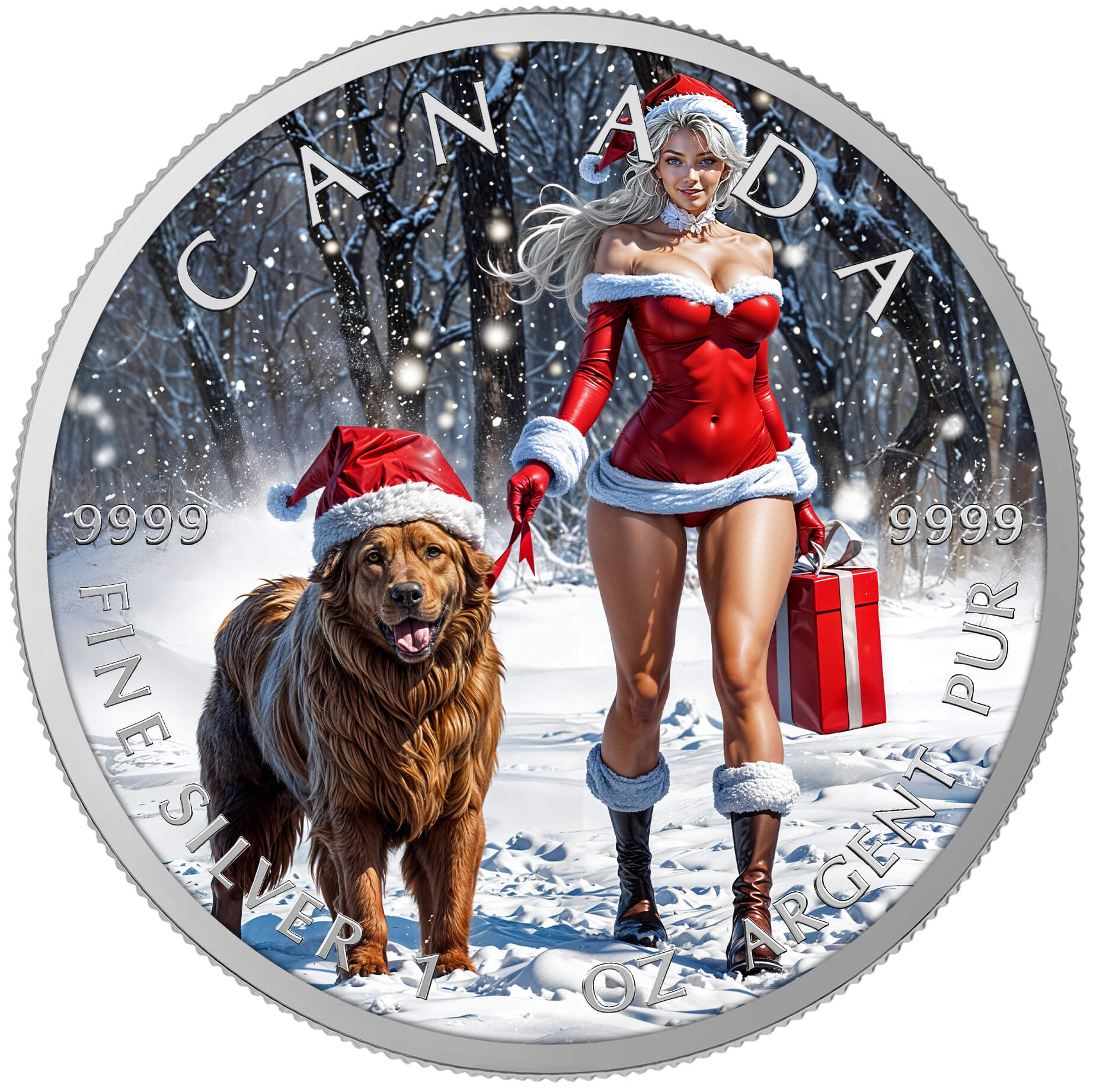 Silbermünze Canada 1 oz - Santa & Doggy - 2025 Farbe Weihnachten Aufsteller CoA 999.9