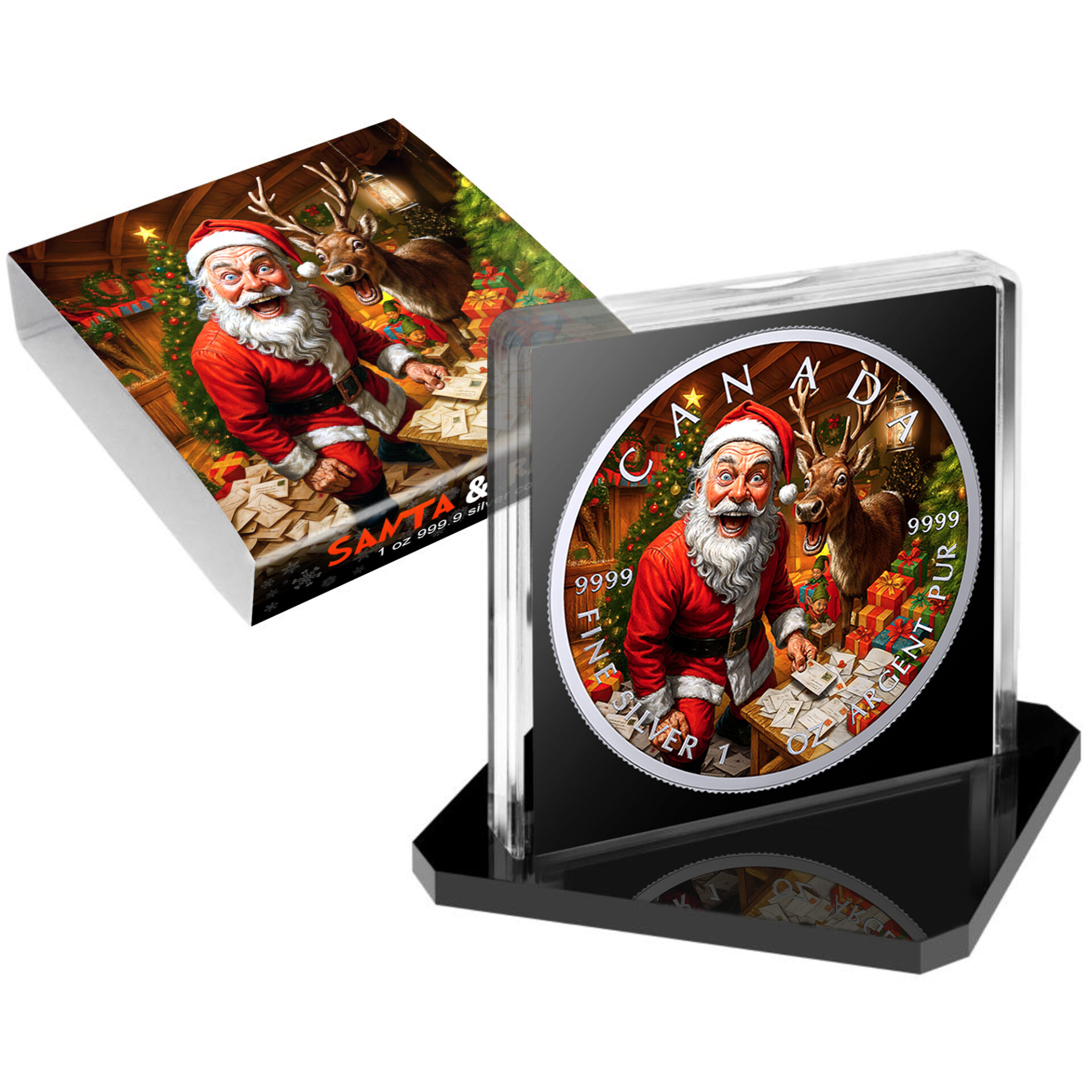 Silbermünze Canada 1 oz - Santa & Reno - 2025 Farbe Weihnachten Aufsteller CoA 999.9 – Bild 5