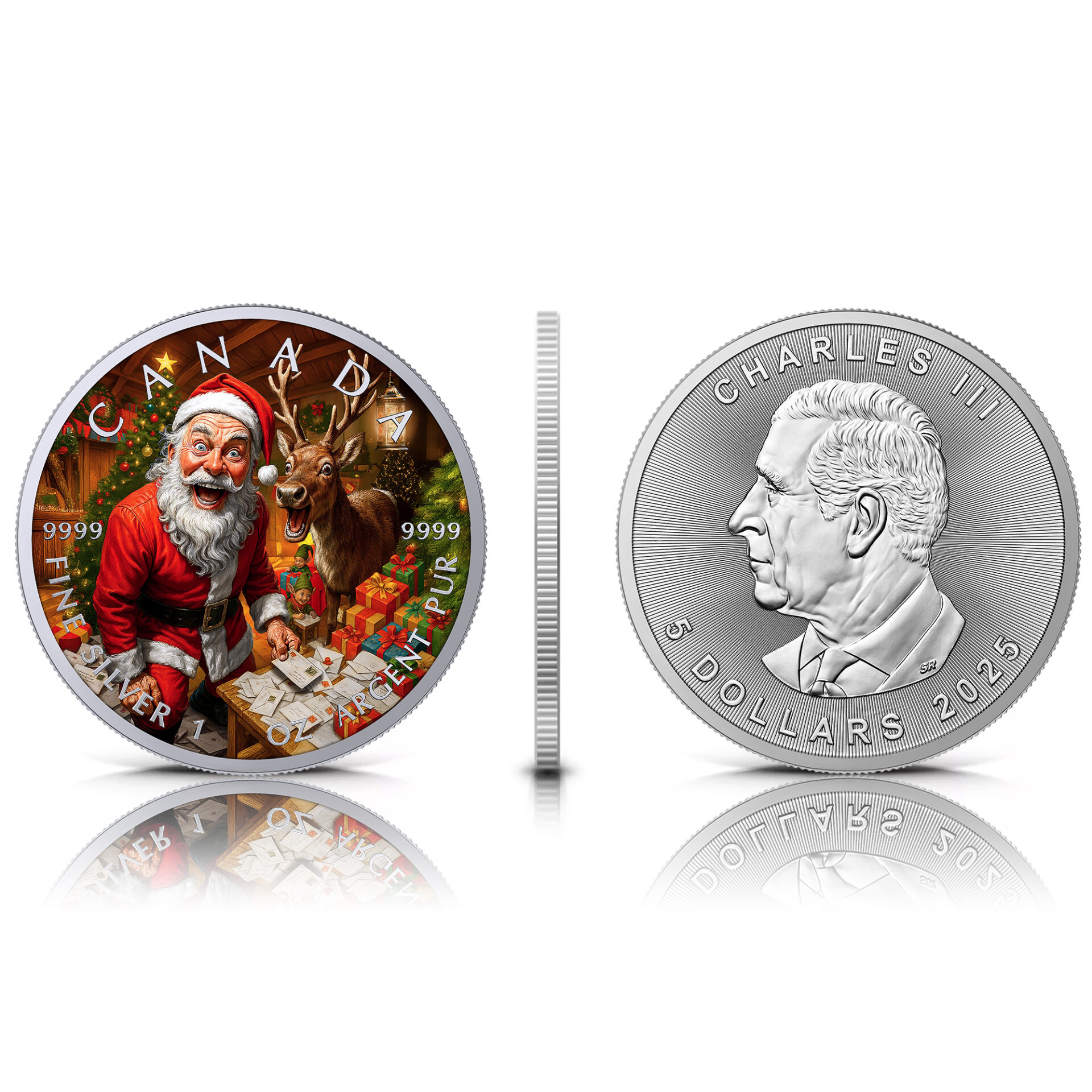 Silbermünze Canada 1 oz - Santa & Reno - 2025 Farbe Weihnachten Aufsteller CoA 999.9 – Bild 4