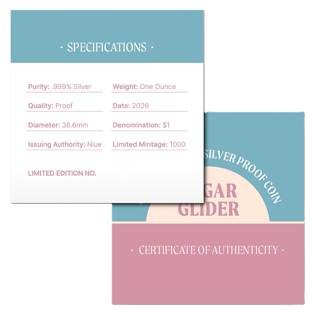 Silbermünze 1 oz Cute & Cuddly - Baby Sugar Glider 2026 PP Box Farbe Niue .999 Silber – Bild 5