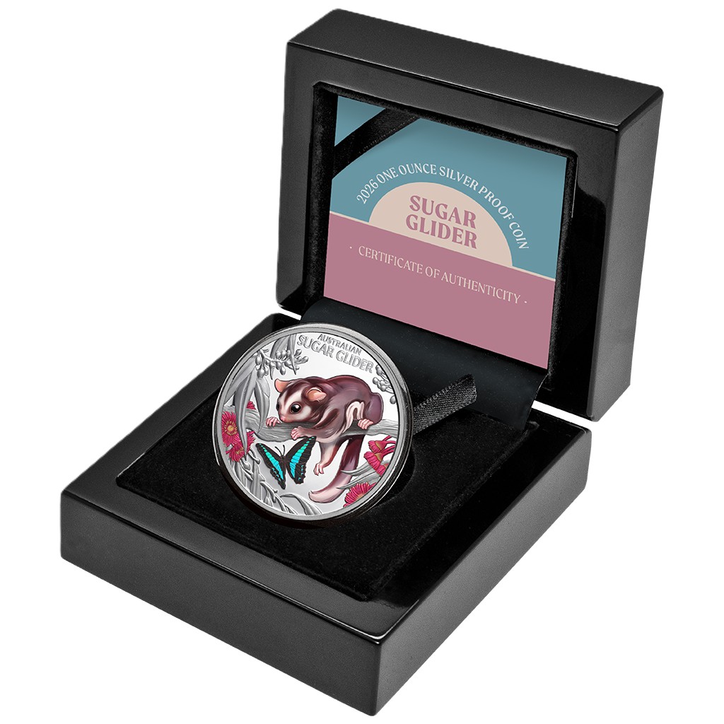 Silbermünze 1 oz Cute & Cuddly - Baby Sugar Glider 2026 PP Box Farbe Niue .999 Silber – Bild 4