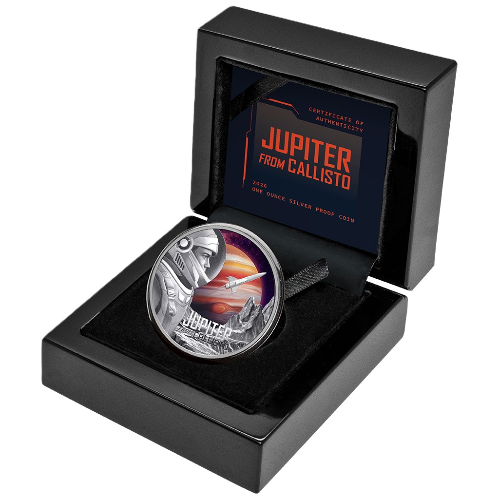 Silbermünze 1 oz Jupiter from Callisto 2026 Farbe Niue .999 Silber PP Box – Bild 5