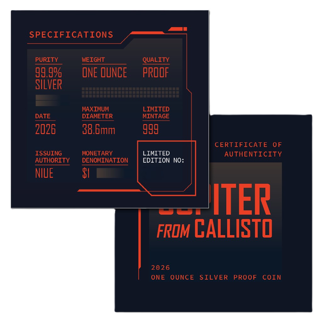 Silbermünze 1 oz Jupiter from Callisto 2026 Farbe Niue .999 Silber PP Box – Bild 6