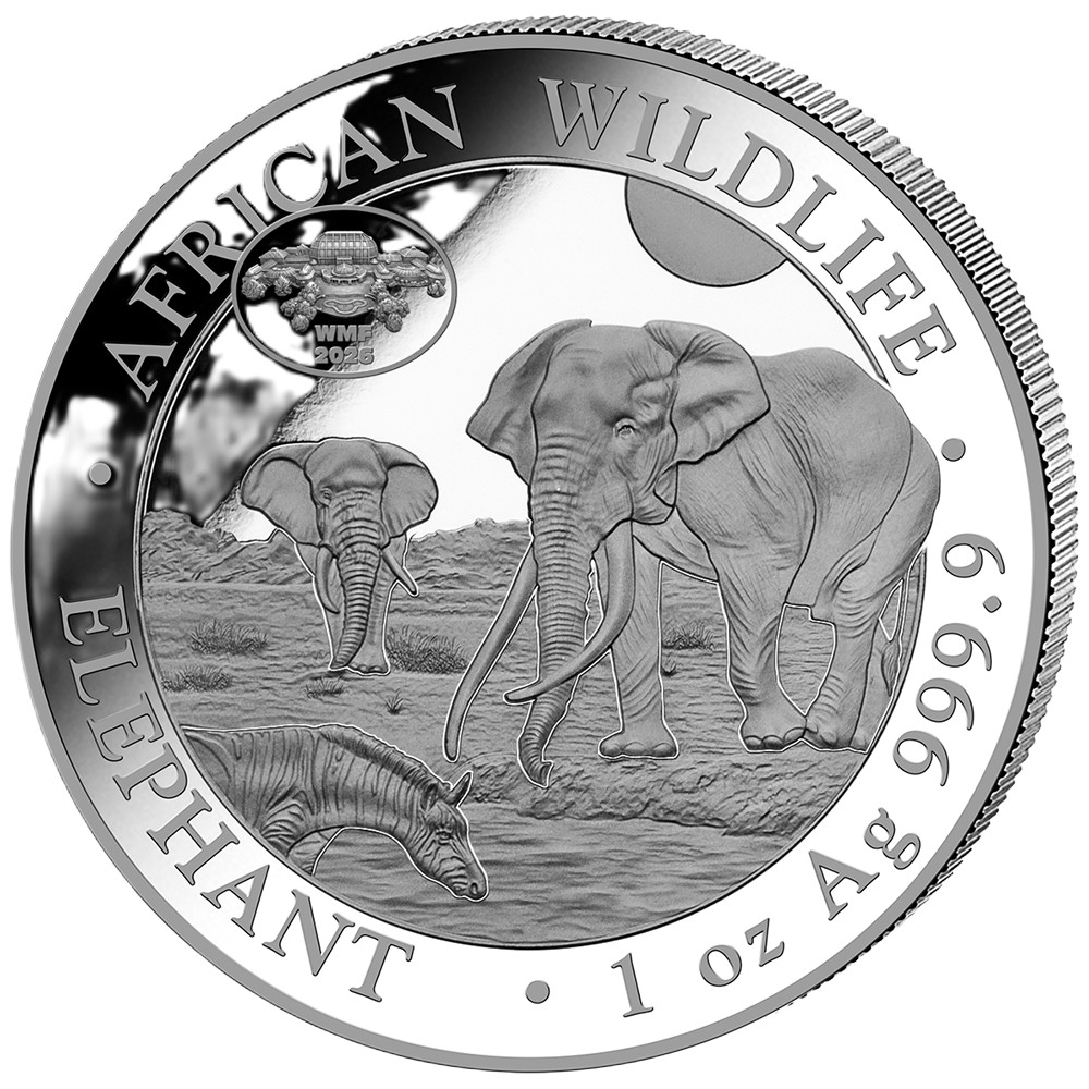 Silbermünze 1 oz Somalia Elefant 2026 Privy Mark WMF Berlin Botanical Garden – Bild 3