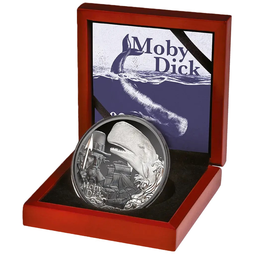 Silbermünze 2 oz Niue Literatur Moby Dick 2026 Black Proof Silber 999 – Bild 5