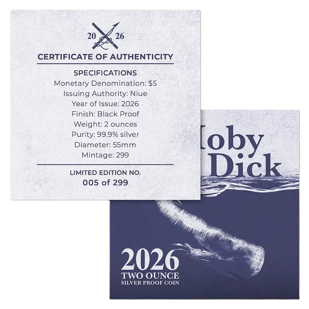Silbermünze 2 oz Niue Literatur Moby Dick 2026 Black Proof Silber 999 – Bild 6