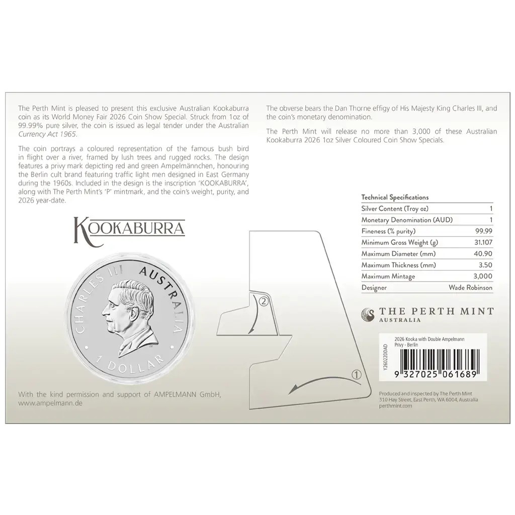 Silbermünze 1 oz Kookaburra WMF Berlin 2026 Privi Mark Ampelmann Farbe – Bild 7